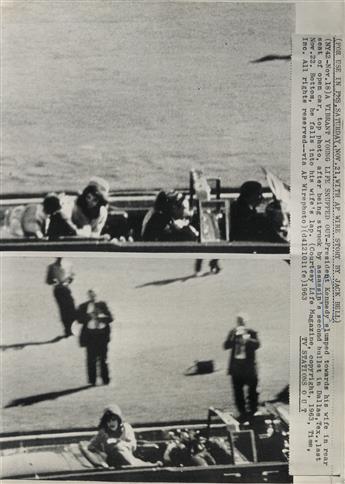 (JFK ASSASSINATION--ZAPRUDER FILM) A set of three press prints depicting the assassination of John F. Kennedy, including still images f